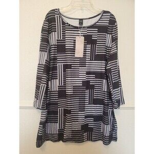 Emery Rose 3/4 Sleeve Shirt Womens Size XL Black Geometric Stripes
